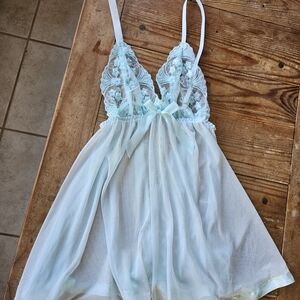 Elegant Lace Trim Babydoll in Light Blue